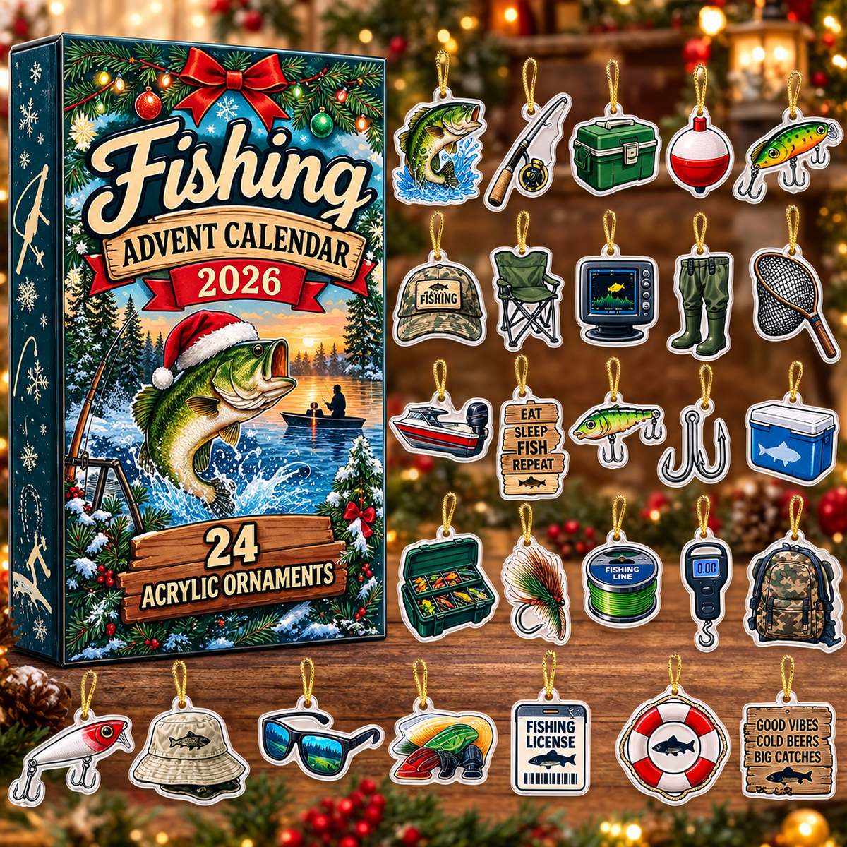 Fishing Christmas Advent Calendar 2026 HG Acrylic Ornament Countdown Blind Box Holiday Gift