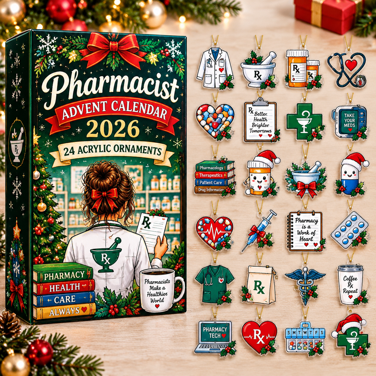 Pharmacist Christmas  HG Advent Calendar 2026 Acrylic Ornament Countdown Blind Box Holiday Gift
