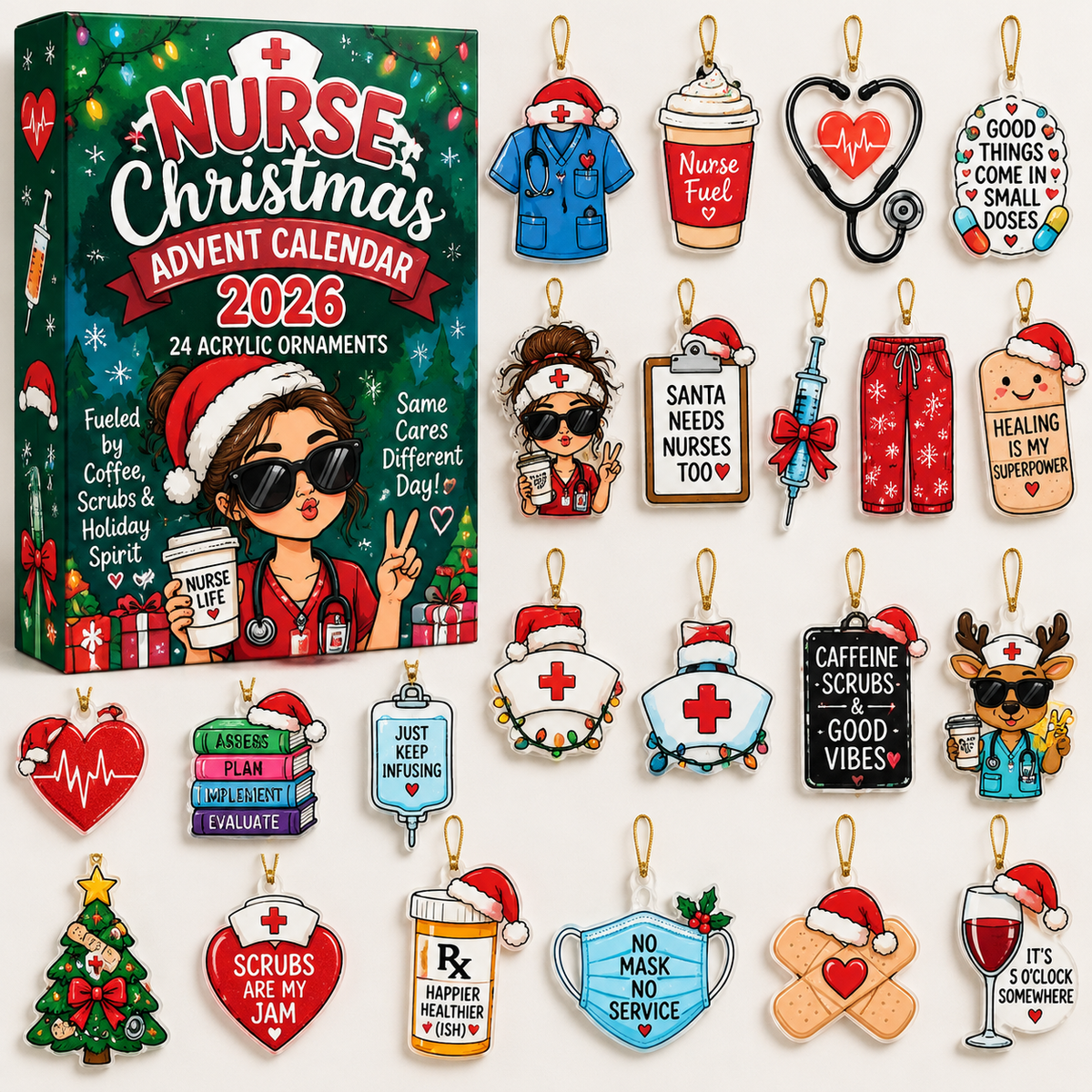 Funny Nurse Humor Advent Calendar HG , Acrylic Ornament Countdown Blind Box Holiday Gift