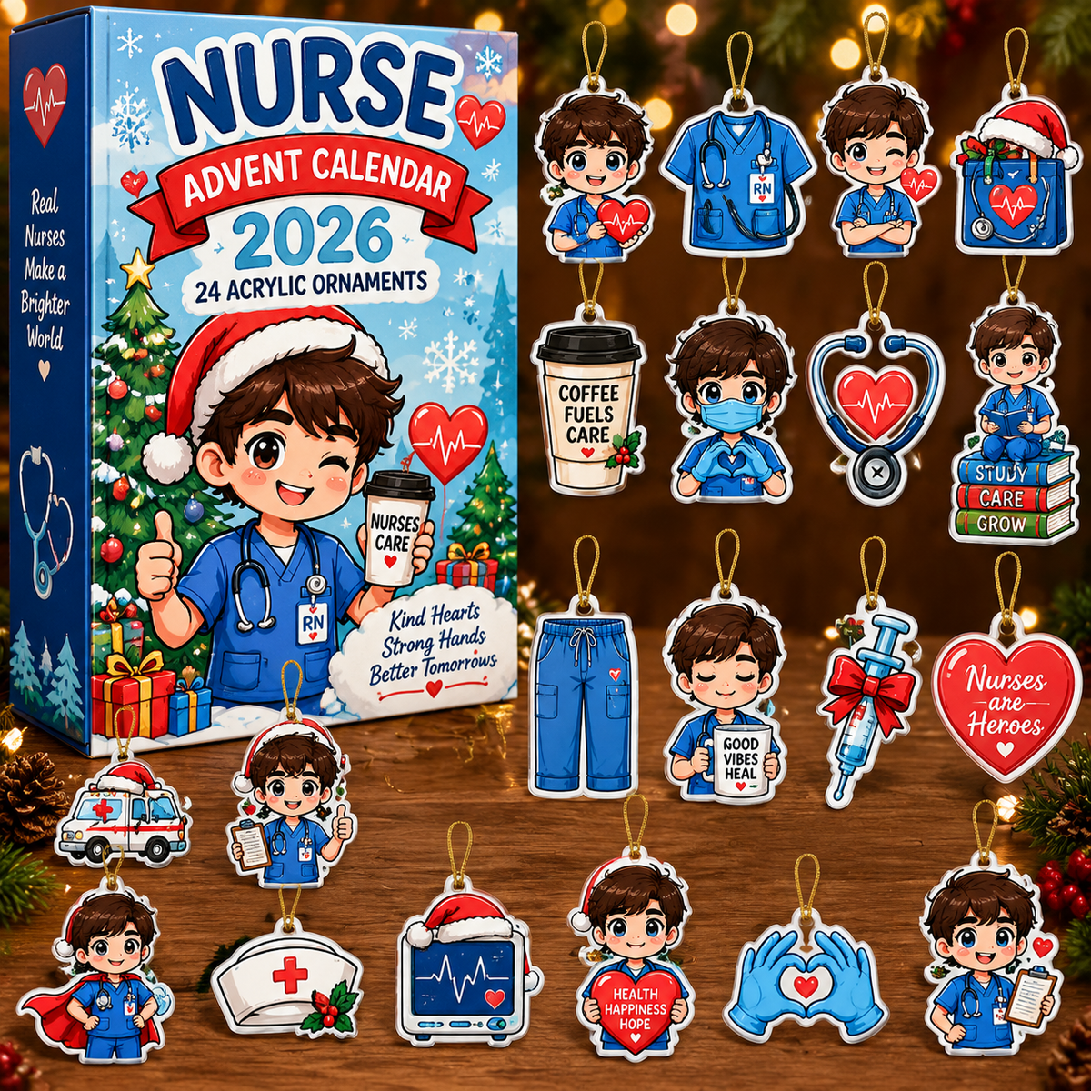 Cute Cartoon Male Nurses Advent Calendar HG , Acrylic Ornament Countdown Blind Box Holiday Gift