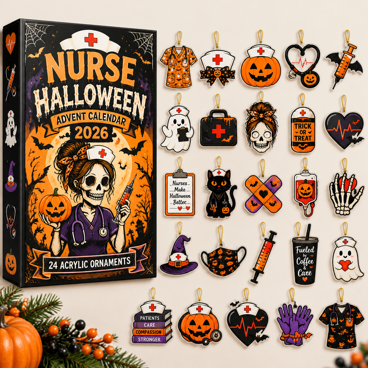 Nurse Halloween Advent Calendar HG , Acrylic Ornament Countdown Blind Box Holiday Gift