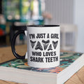 Girl Who Loves Shark Teeth Mug, Shark Tooth Collector Coffee Mugs, Tumbler, Travel Mug, Beer Can Holder Cooler, Water Bottle LTN
