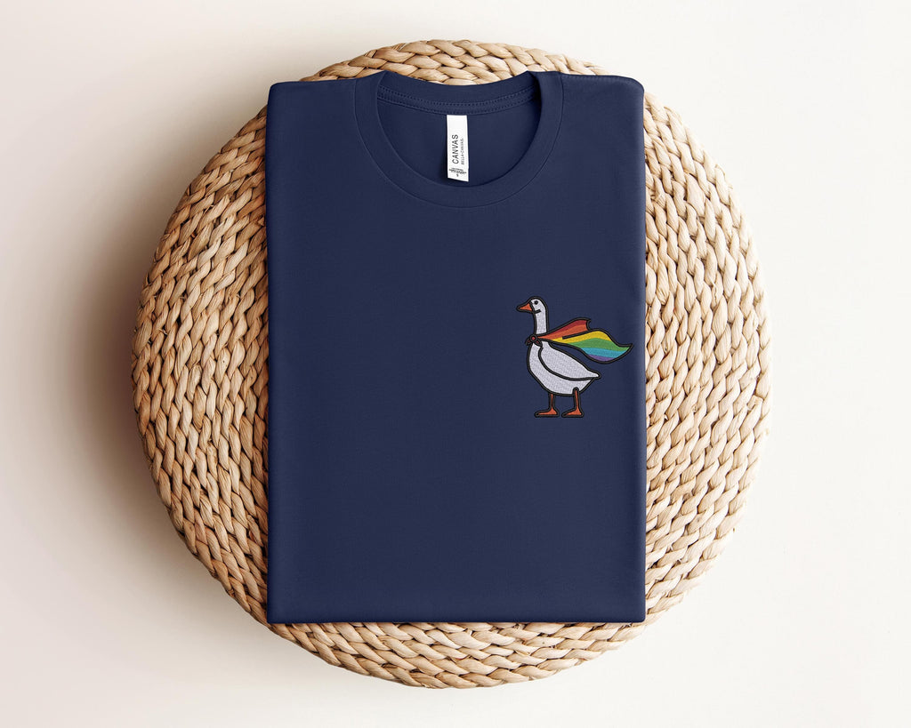Embroidered Rainbow Goose Shirt, Embroidered LGBTQ Shirt, Embroidered Pride Shirt, Gay Shirt, Transgender Shirt, Human Rights Shirt, LGBTQ+