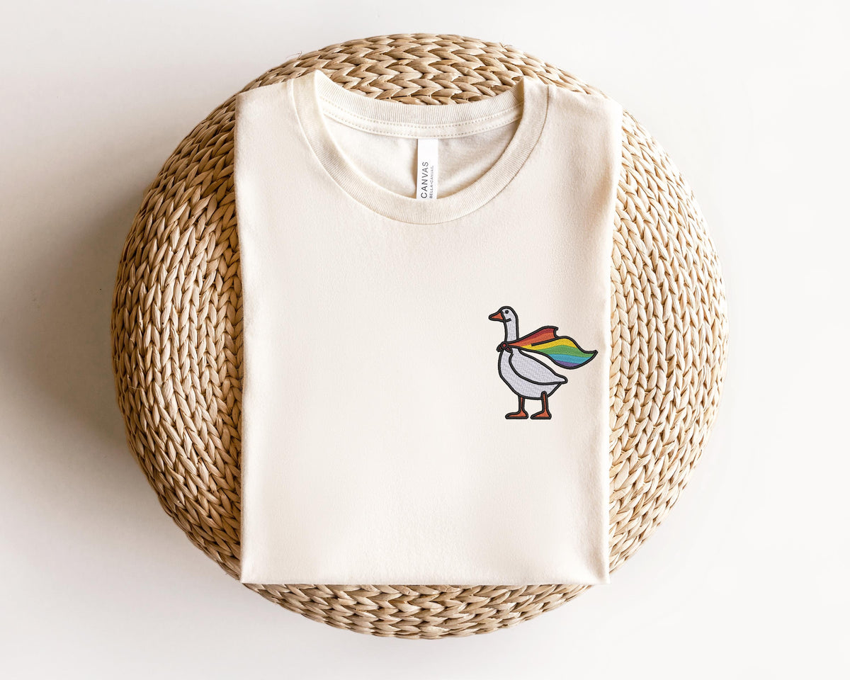 Embroidered Rainbow Goose Shirt, Embroidered LGBTQ Shirt, Embroidered Pride Shirt, Gay Shirt, Transgender Shirt, Human Rights Shirt, LGBTQ+