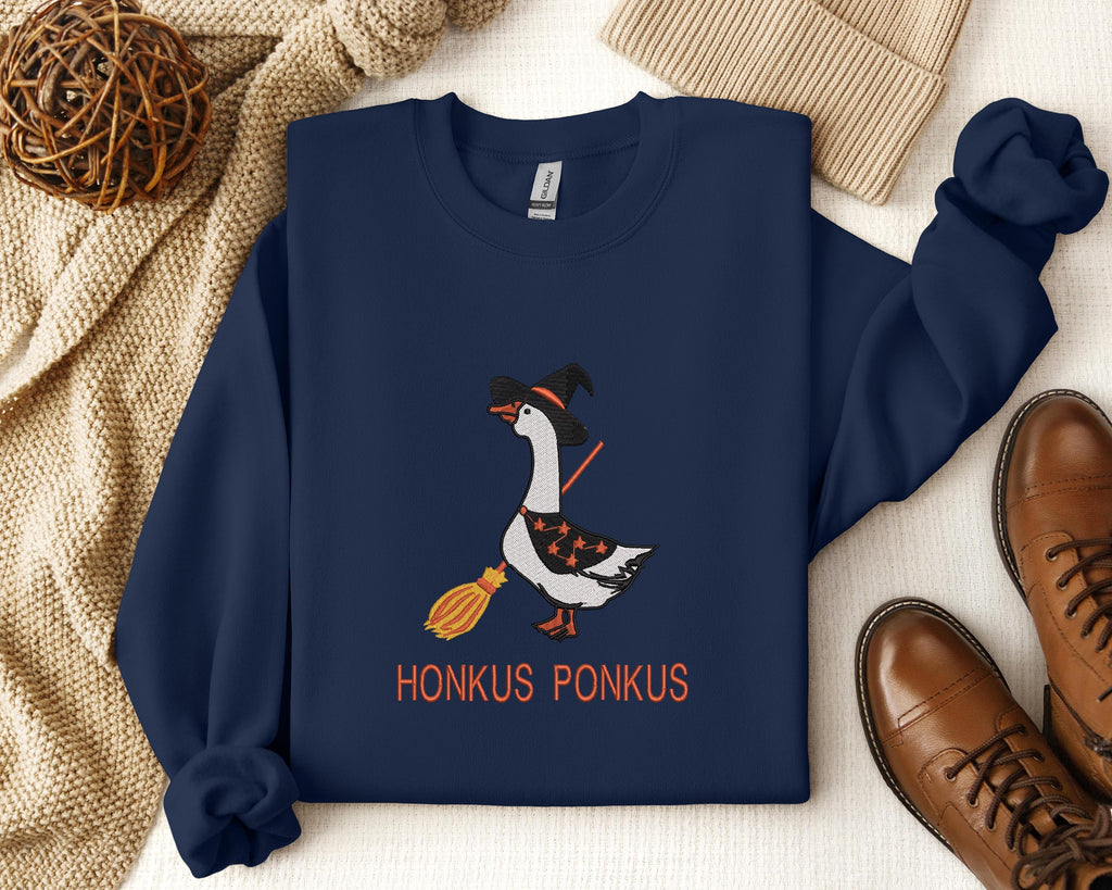Embroidered Goose Honkus Ponkus Sweatshirt, KMH Embroidered Witch Goose Halloween Shirt, Witch Goose Sweatshirt, Silly Goose Tee, Honkus Ponkus