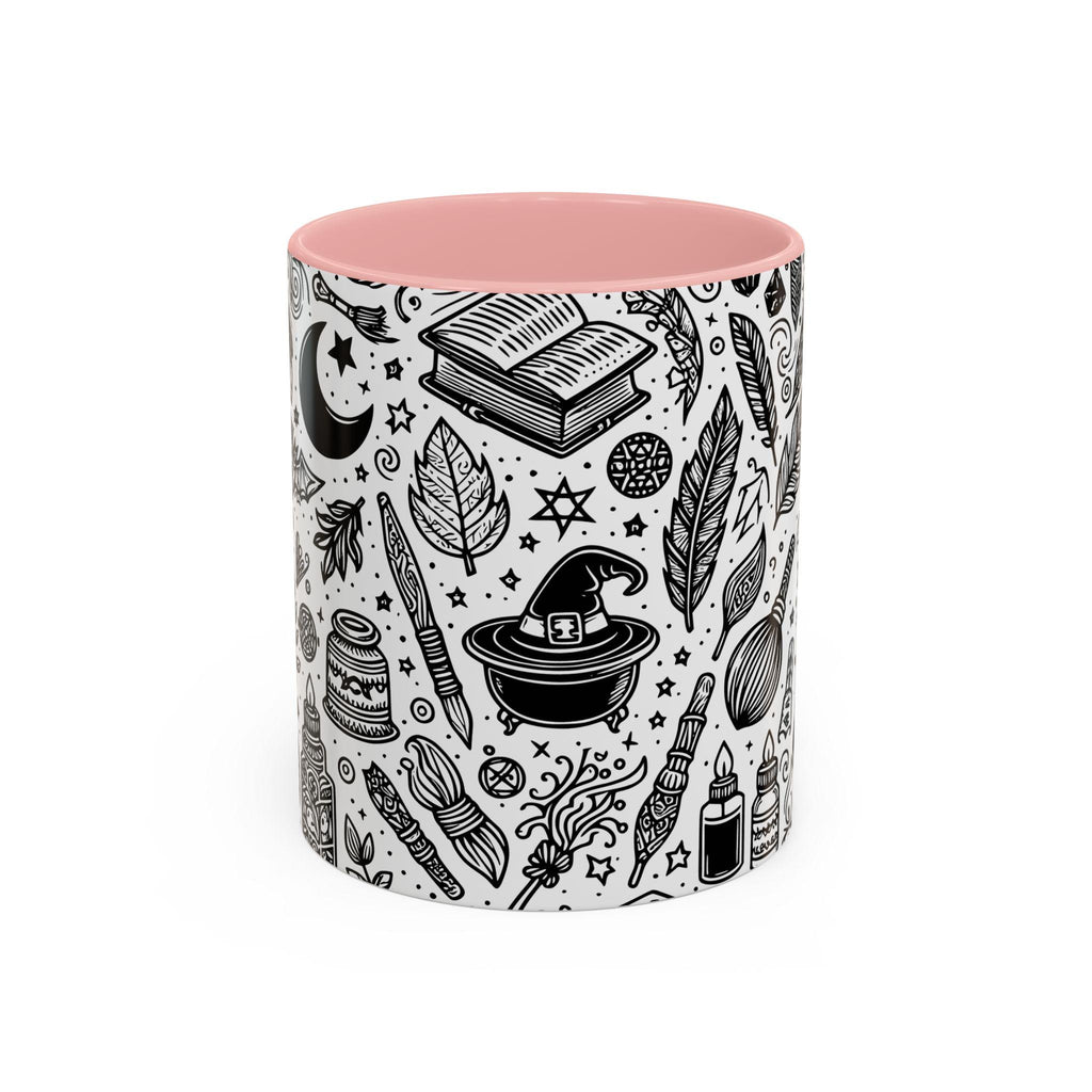 Mystical Themed Accent Coffee Mug, Witchy Mug, Black and White Design, Ideal Gift for Witches, Halloween Decor, Cozy Vibes, Coffee Lovers LTN