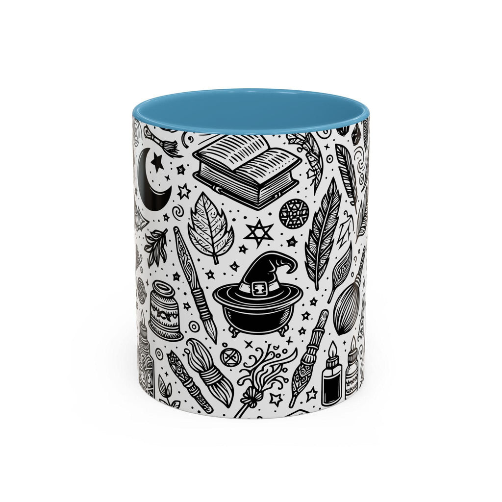 Mystical Themed Accent Coffee Mug, Witchy Mug, Black and White Design, Ideal Gift for Witches, Halloween Decor, Cozy Vibes, Coffee Lovers LTN