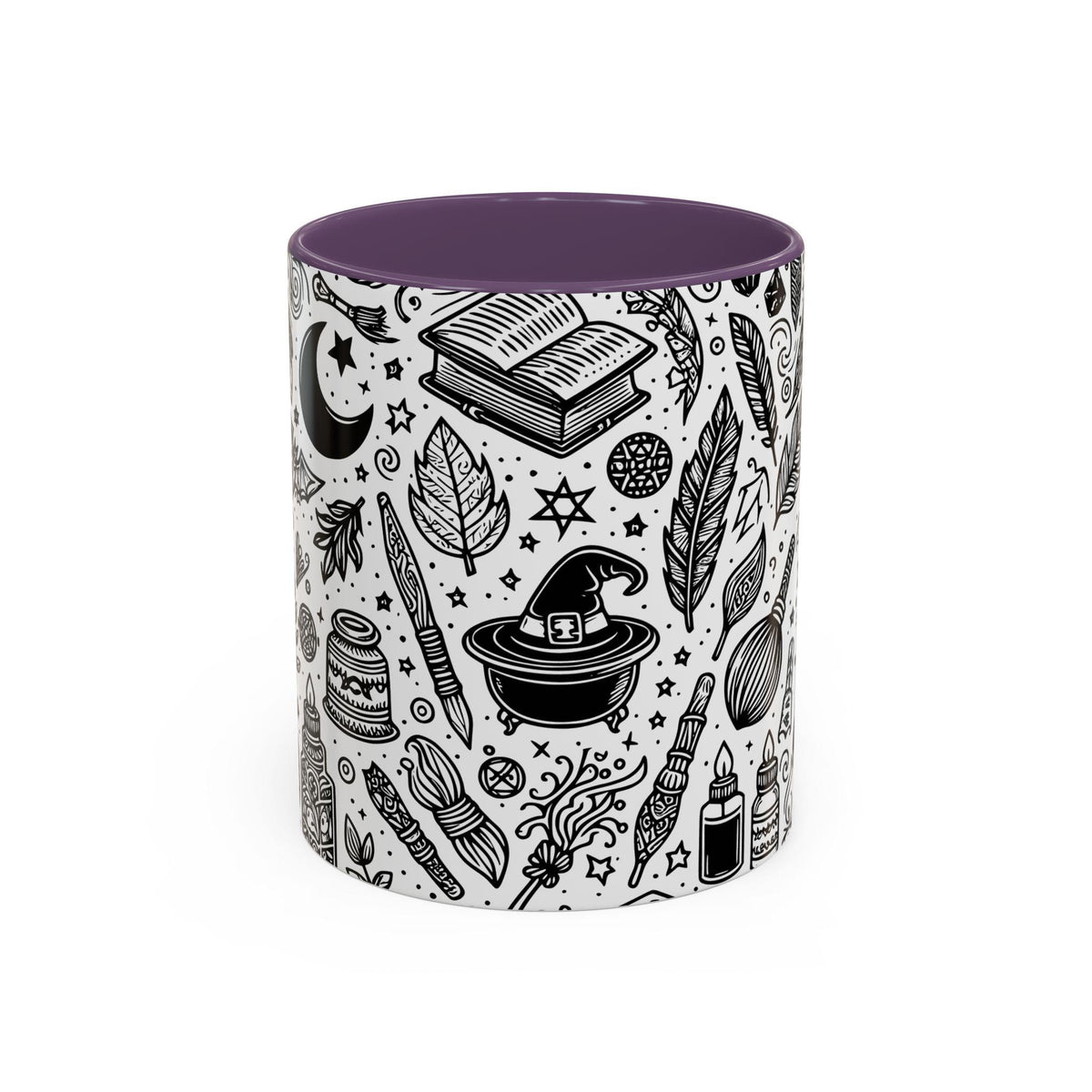 Mystical Themed Accent Coffee Mug, Witchy Mug, Black and White Design, Ideal Gift for Witches, Halloween Decor, Cozy Vibes, Coffee Lovers LTN