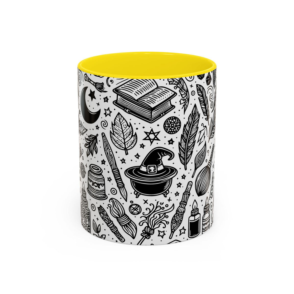 Mystical Themed Accent Coffee Mug, Witchy Mug, Black and White Design, Ideal Gift for Witches, Halloween Decor, Cozy Vibes, Coffee Lovers LTN