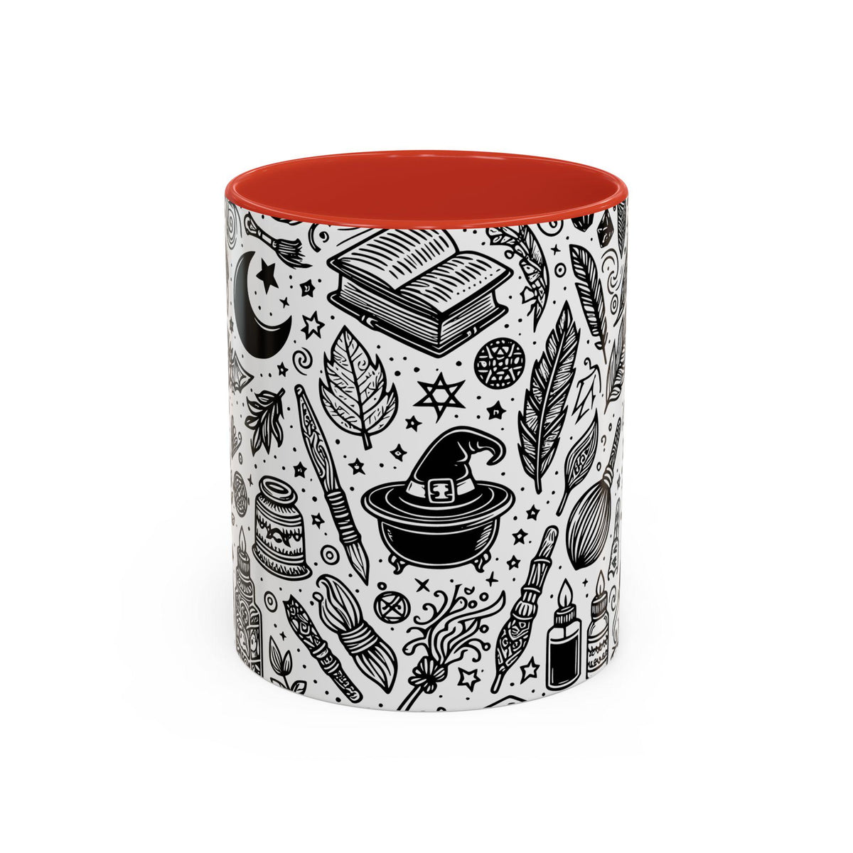 Mystical Themed Accent Coffee Mug, Witchy Mug, Black and White Design, Ideal Gift for Witches, Halloween Decor, Cozy Vibes, Coffee Lovers LTN