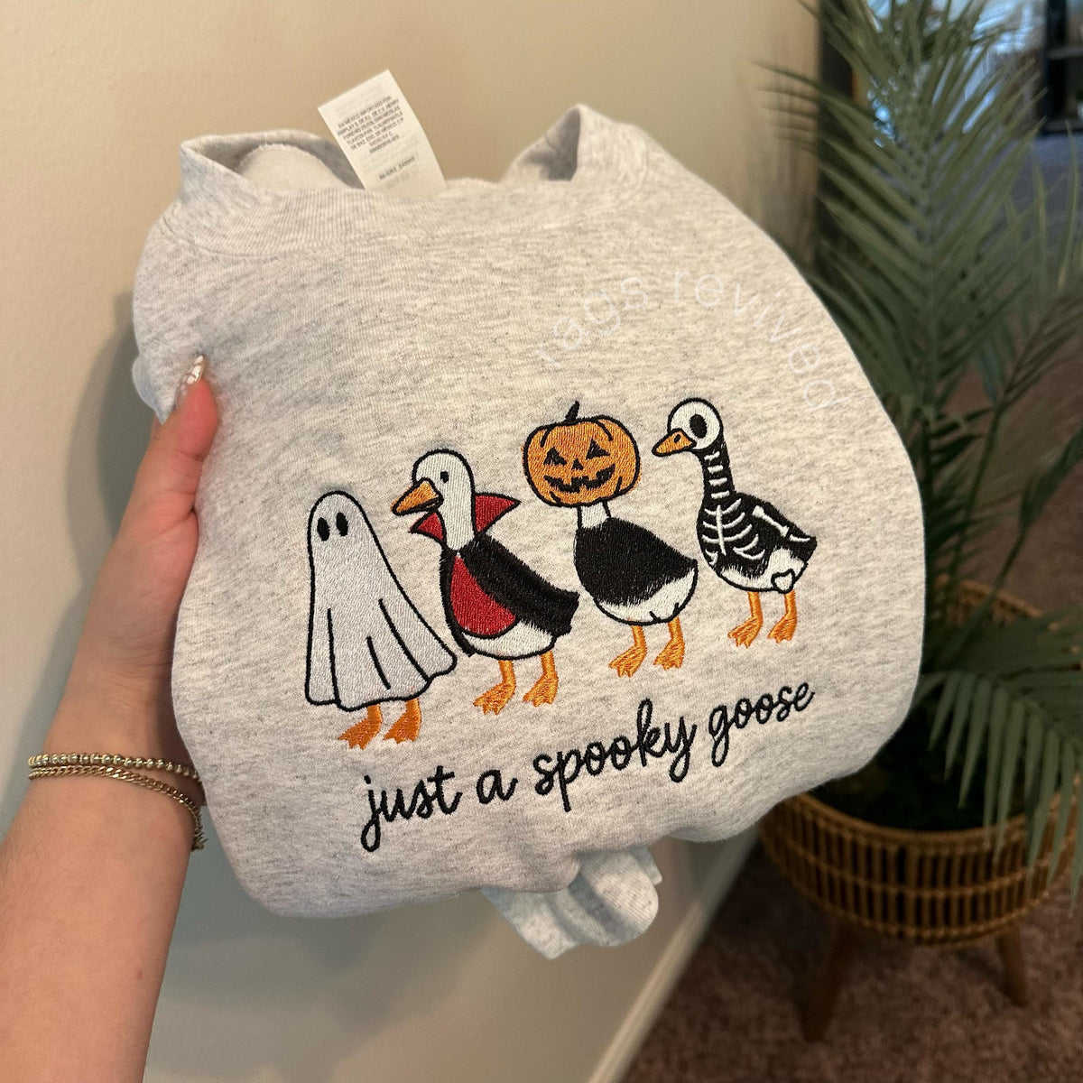 Spooky Goose Embroidered Sweatshirt  KMH Halloween Spooky Season Embroidery Geese Fall Autumn