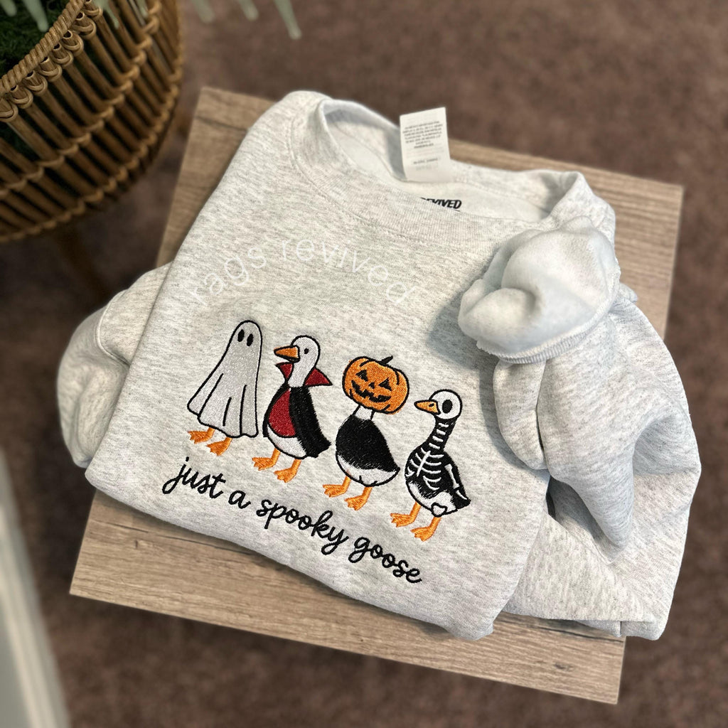 Spooky Goose Embroidered Sweatshirt KMH Halloween Spooky Season Embroidery Geese Fall Autumn