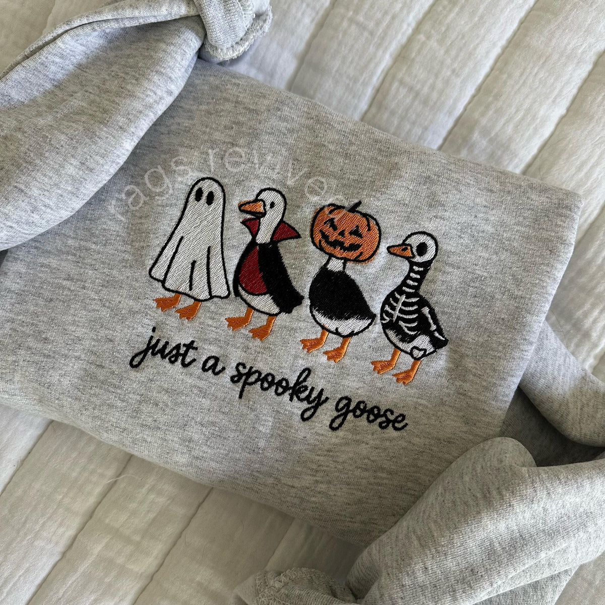 Spooky Goose Embroidered Sweatshirt  KMH Halloween Spooky Season Embroidery Geese Fall Autumn