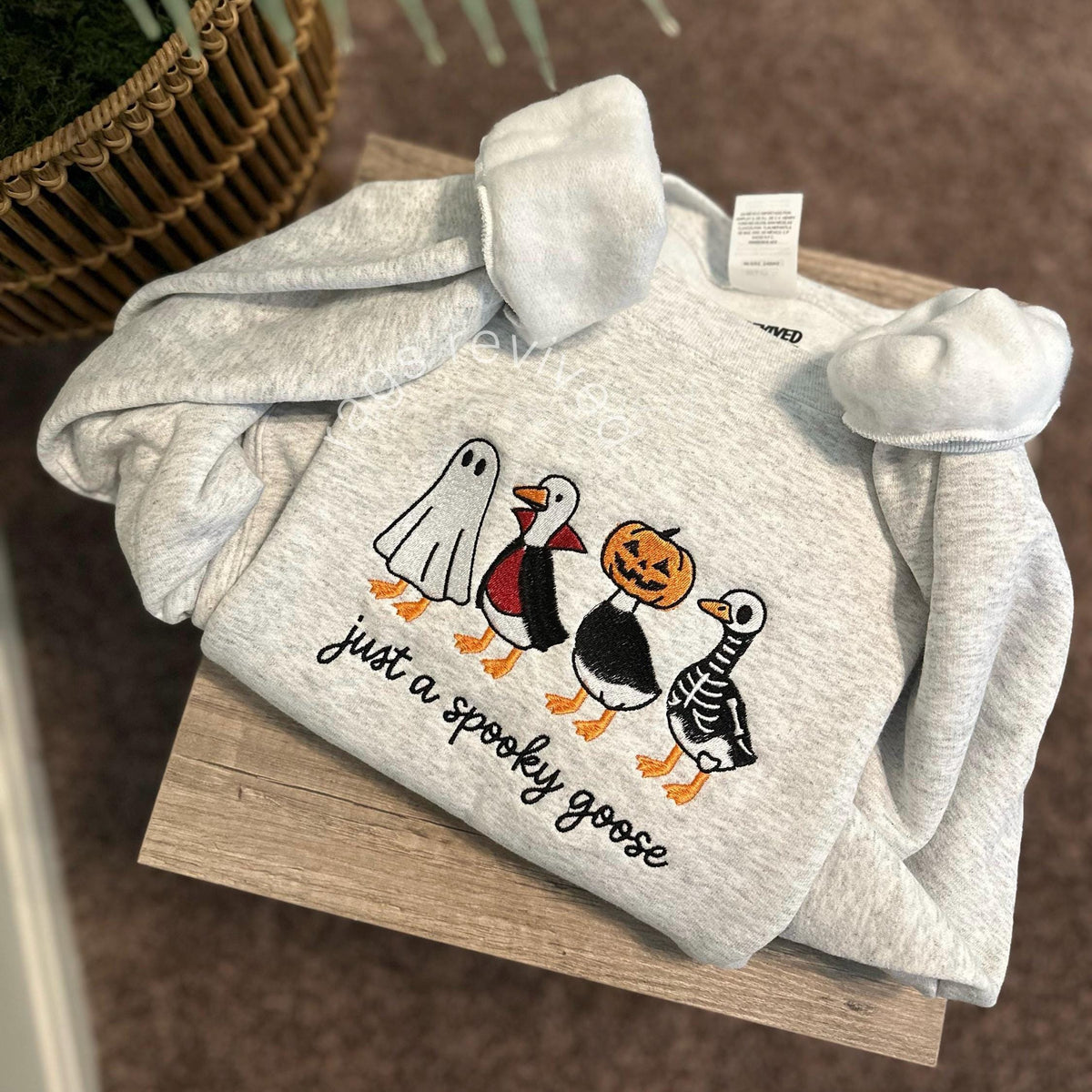 Spooky Goose Embroidered Sweatshirt  KMH Halloween Spooky Season Embroidery Geese Fall Autumn