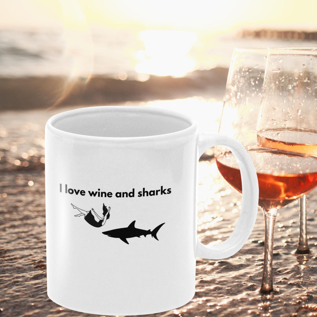 I love wine and sharks ceramic mug LTN