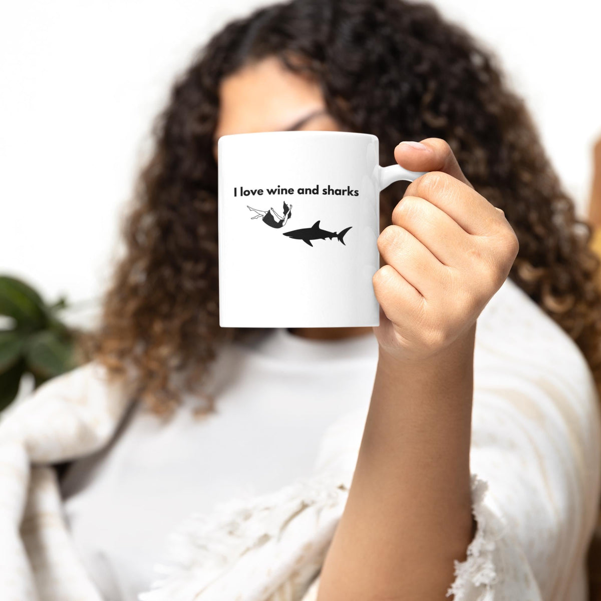 I love wine and sharks ceramic mug LTN