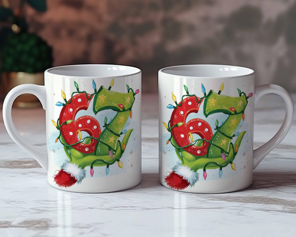 Grinch 6 7 Christmas Mug Sublimation Design, Six Seven Meme Christmas Mug LTN