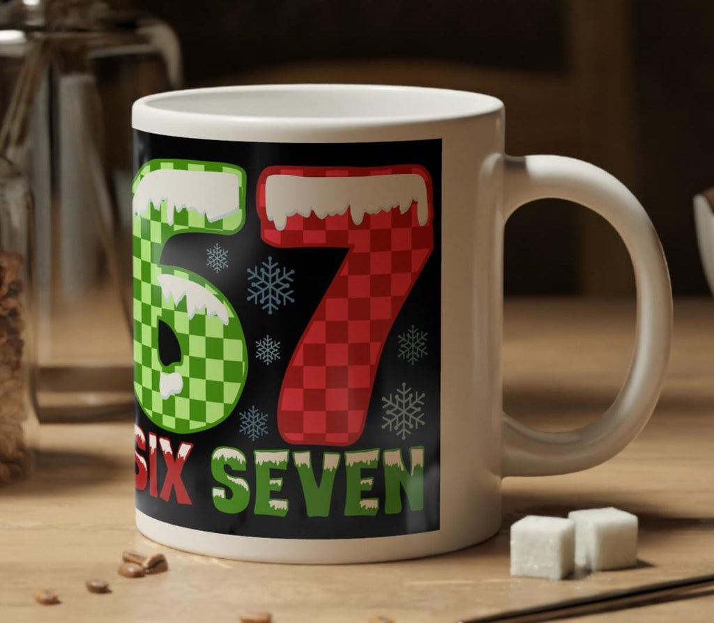 6 7 Christmas Jumbo Mug, Festive Holiday Coffee Cup, White Elephant Xmas Gift LTN