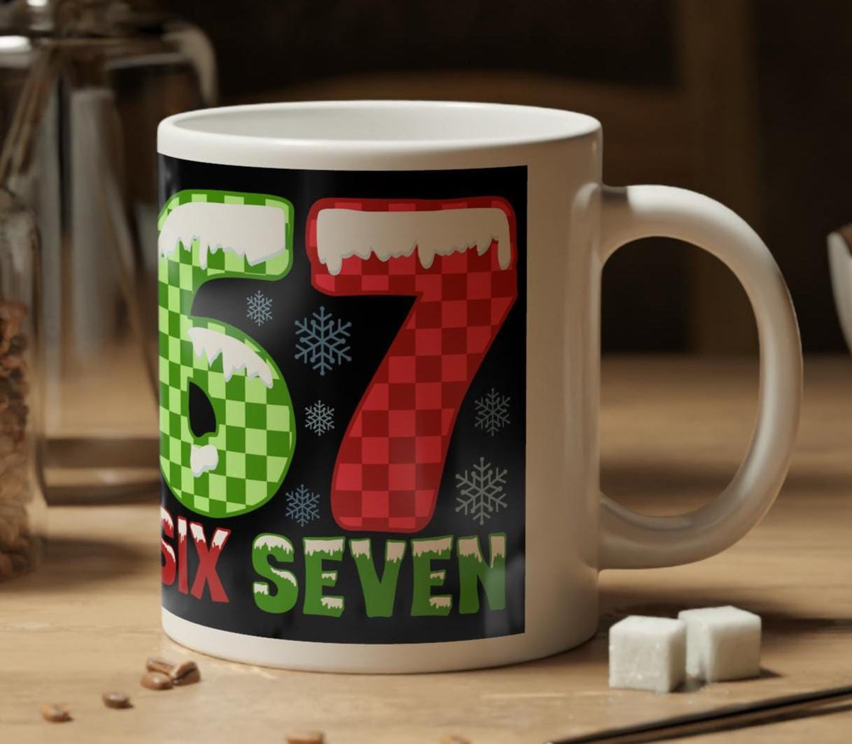 6 7 Christmas Jumbo Mug, Festive Holiday Coffee Cup, White Elephant Xmas Gift LTN