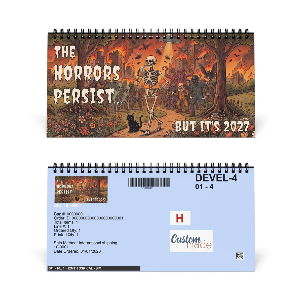 The Horrors Persist Desktop 2027 Calendar | Funny Horror Skeleton Calendar for 2027 | Dark Humor Desk Calendar