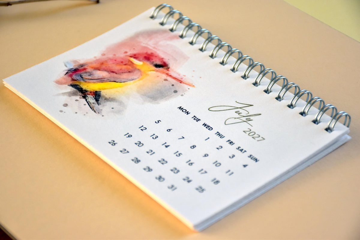2027 Bird Desk Calendar, Watercolor Birds, Small Standing Flip Calendar, Bird Lover Gift