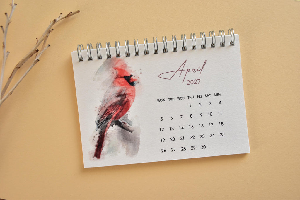 2027 Bird Desk Calendar, Watercolor Birds, Small Standing Flip Calendar, Bird Lover Gift