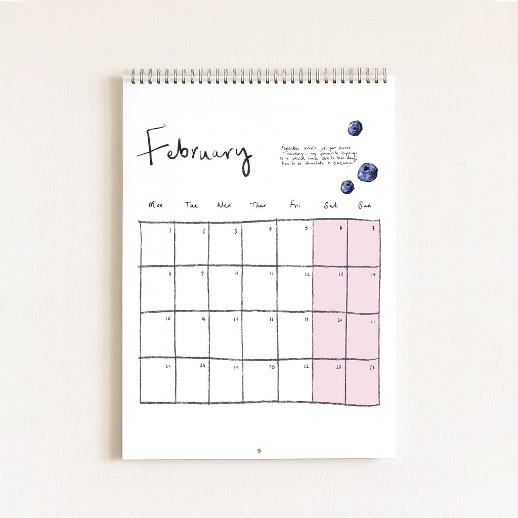 2027 Food Themed Wall Calendar by Amelia Jayne, Hand-Drawn Tablescapes (A4)