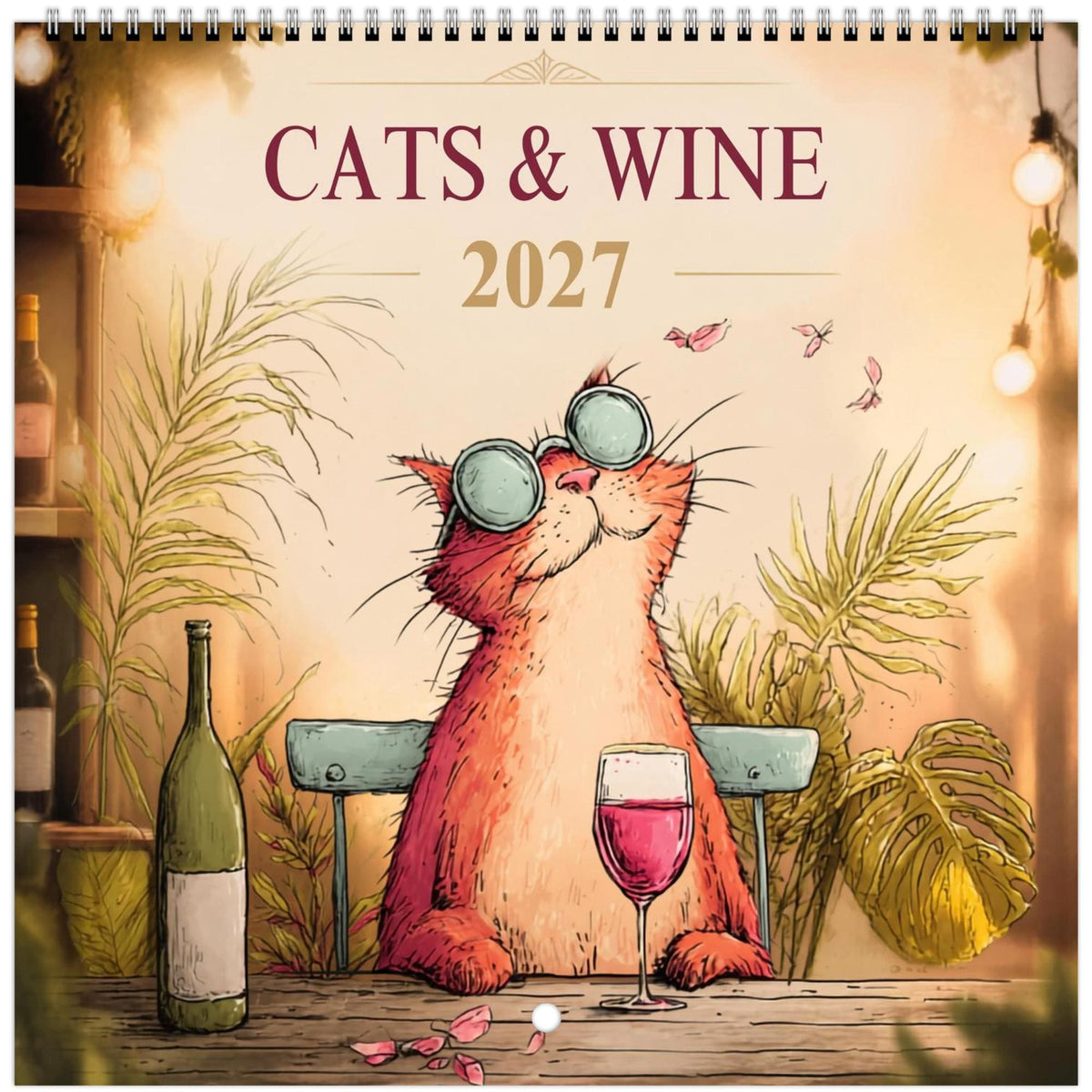 Funny Cats and Wine 2027 Wall Calendar - Cute Cat Lover Gift - Humorous Kitty Decor - 2027 Calendar - Unique Gift for Her