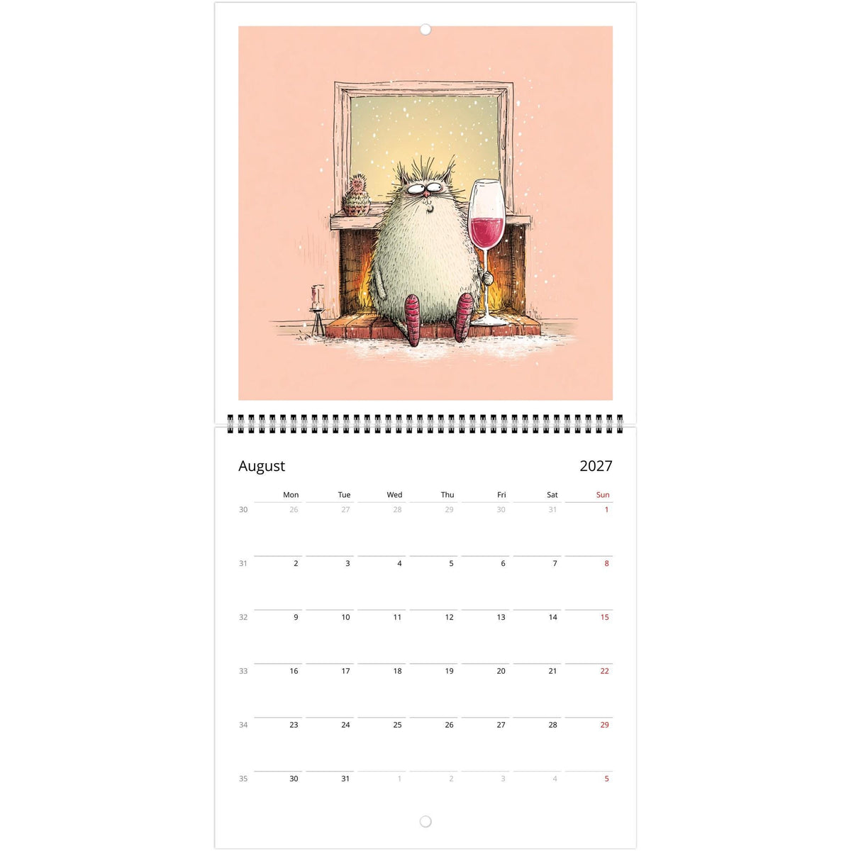 Funny Cats and Wine 2027 Wall Calendar - Cute Cat Lover Gift - Humorous Kitty Decor - 2027 Calendar - Unique Gift for Her