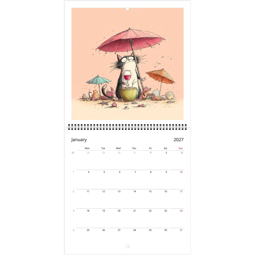 Funny Cats and Wine 2027 Wall Calendar - Cute Cat Lover Gift - Humorous Kitty Decor - 2027 Calendar - Unique Gift for Her