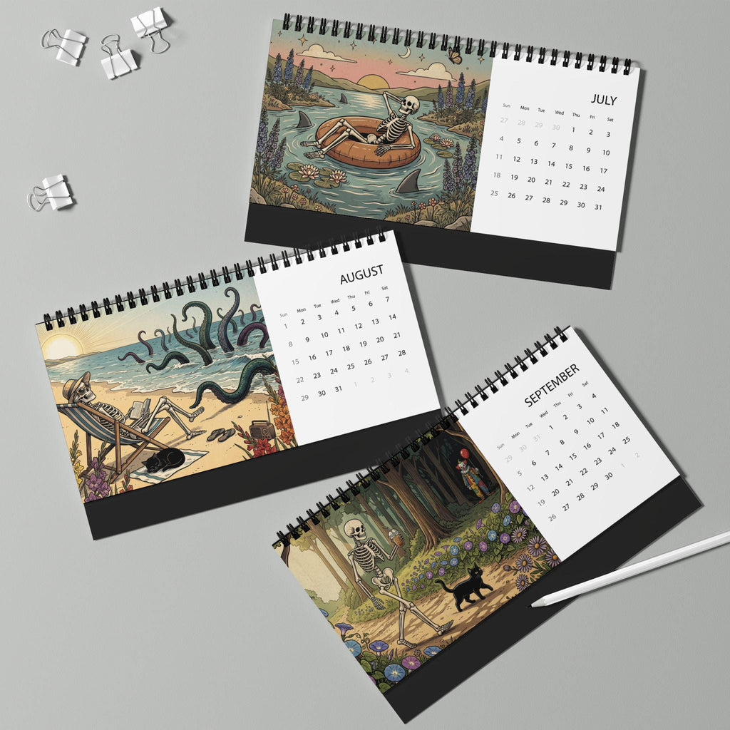 The Horrors Persist Desktop 2027 Calendar | Funny Horror Skeleton Calendar for 2027 | Dark Humor Desk Calendar