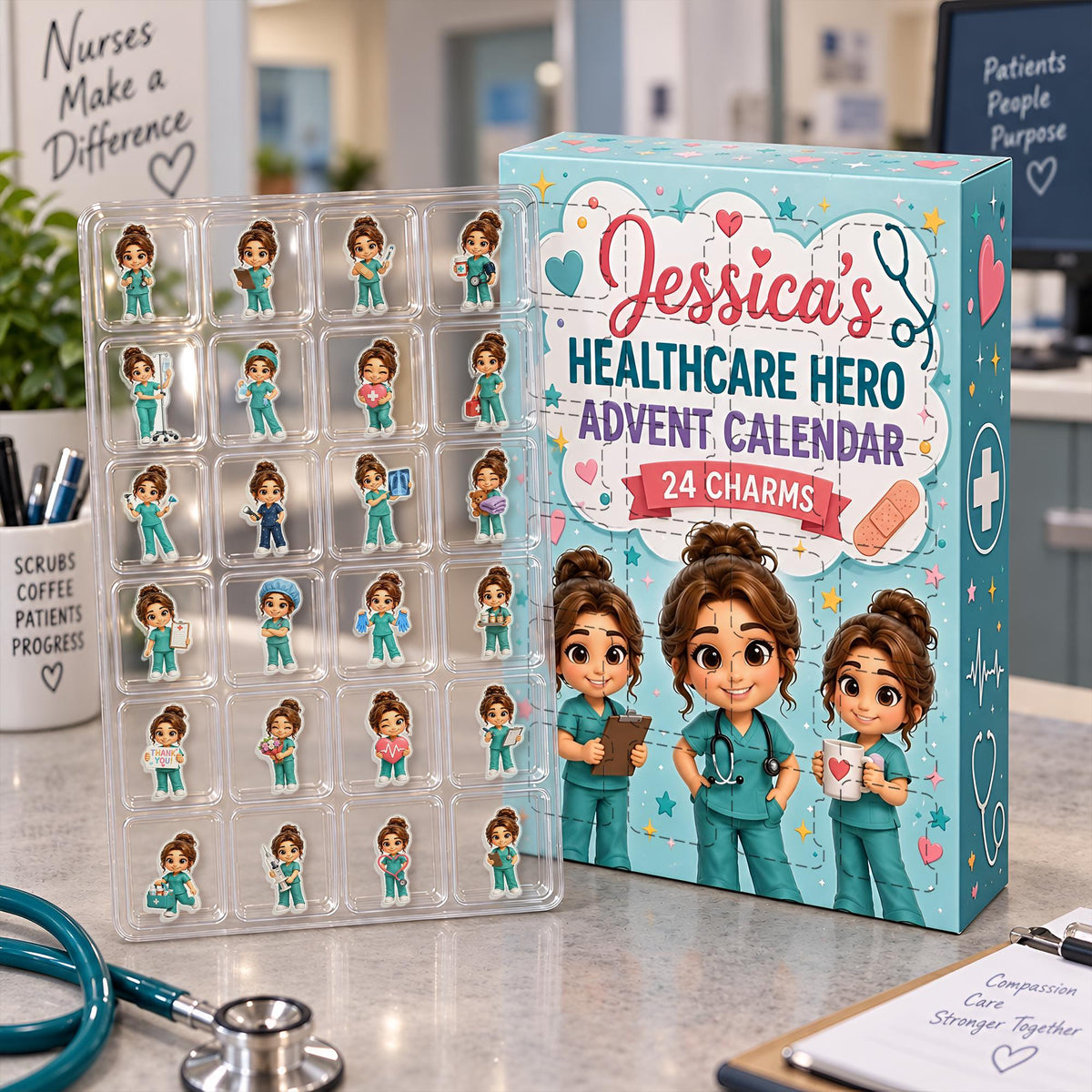 Personalized Healthcare Hero Advent Calendar HG: Custom Photo Nurse Blind Box 24 Charms