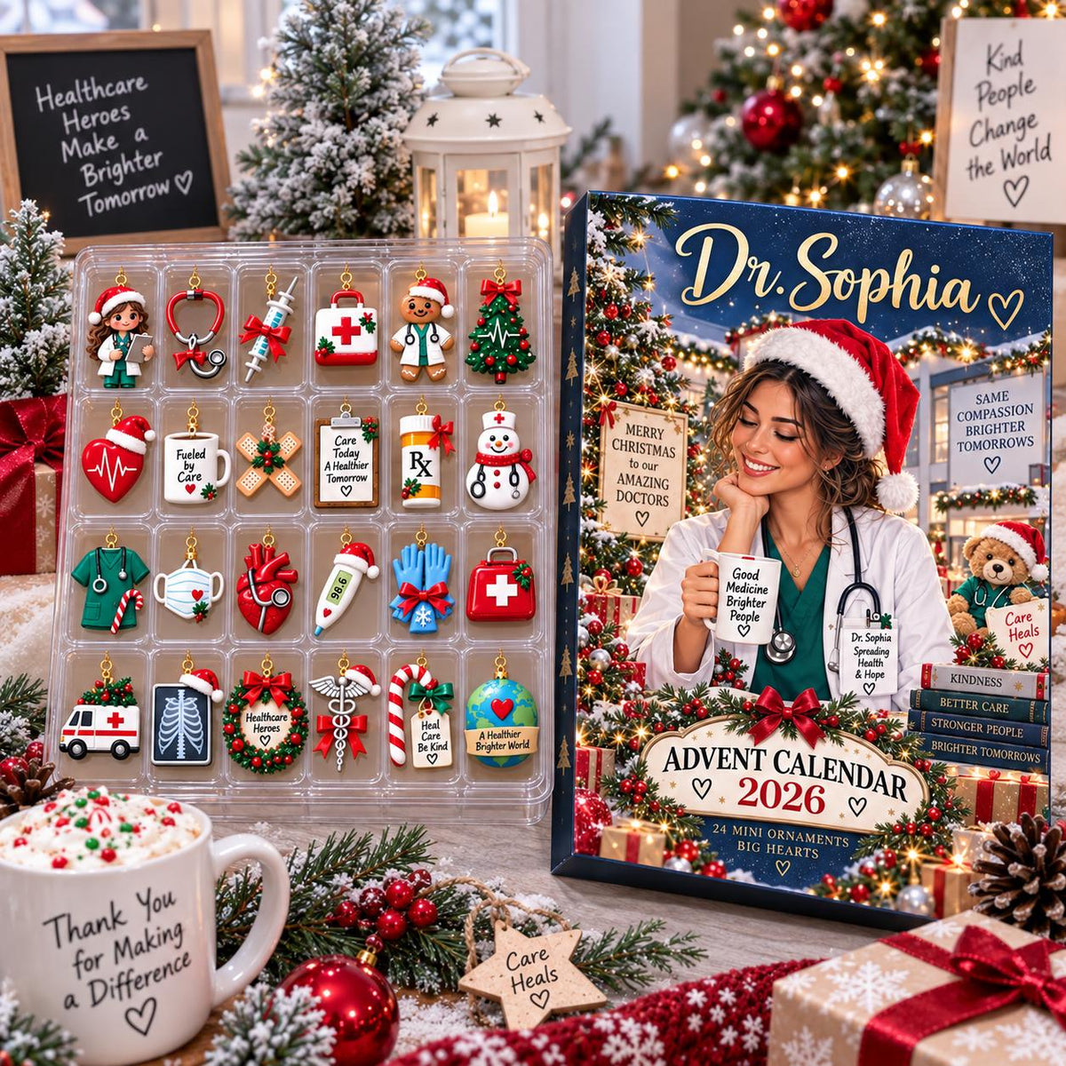 Personalized Doctor Advent Calendar HG, Healthcare Countdown, 24 Mini Ornaments, Custom Name Medical Gift, Christmas GIFT 2026, Doctor Decor