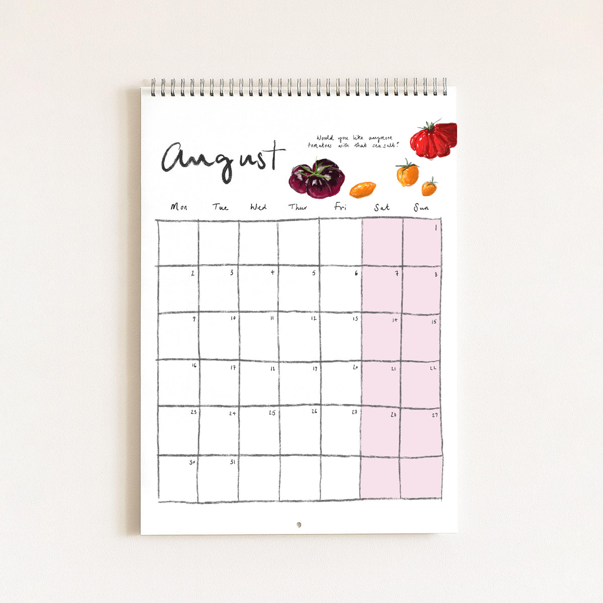 2027 Food Themed Wall Calendar by Amelia Jayne, Hand-Drawn Tablescapes (A4)
