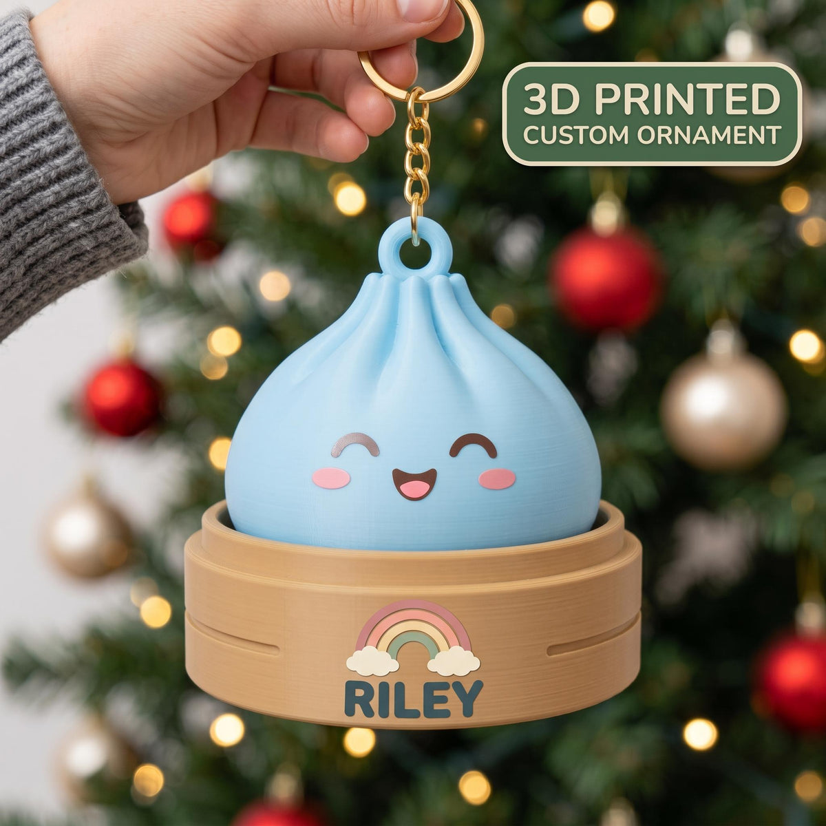 Personalized Squishy Dumpling Ornament, Dumpling 3D Printed Keychain, Squishy Keychain Charm, Kawaii Bao Steamer, Christmas 2026