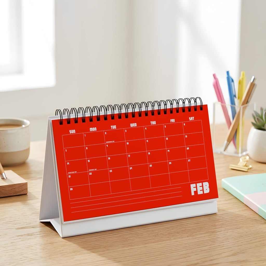 2027 Retro Desk Calendar, Recycled Paper, Office Organizer, Free Standing Planner
