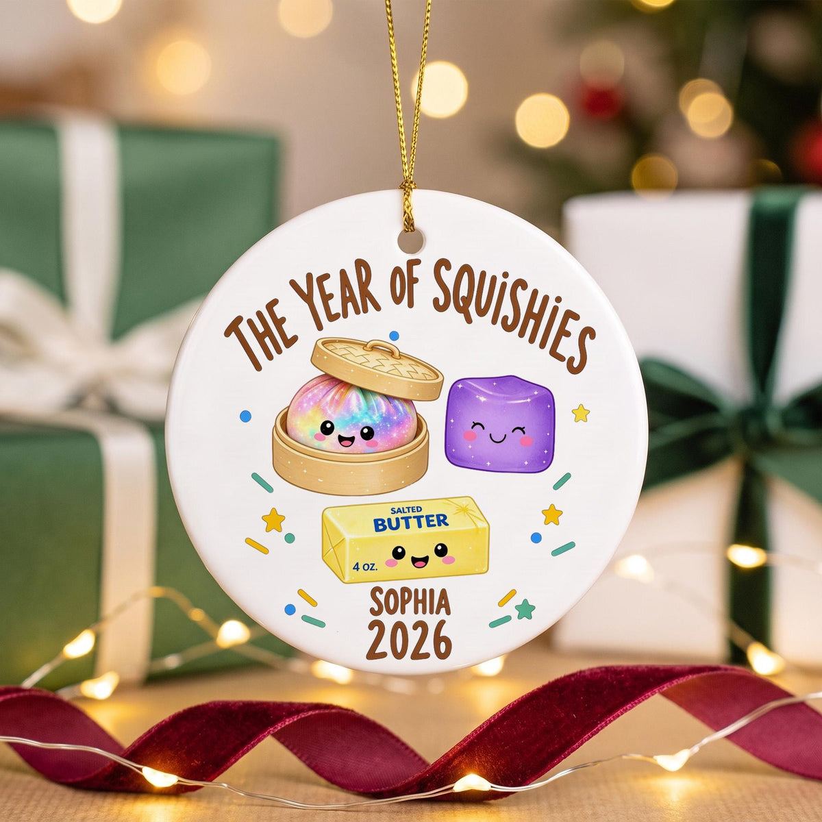 Custom Squishy Ornament with Name, Personalized Christmas Ornament, The Year of Squishies Tree Decor, Holiday Gift for Kids and Collectors