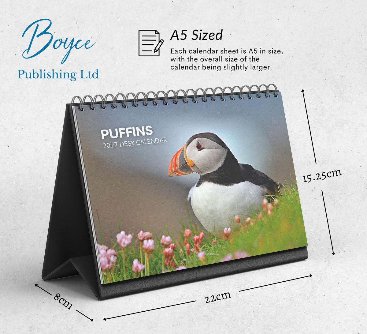 Puffins Desk Calendar 2027-2028: Standing Flip Desktop Calendar with Thick Paper (15.25cm x 22cm - similar to A5)