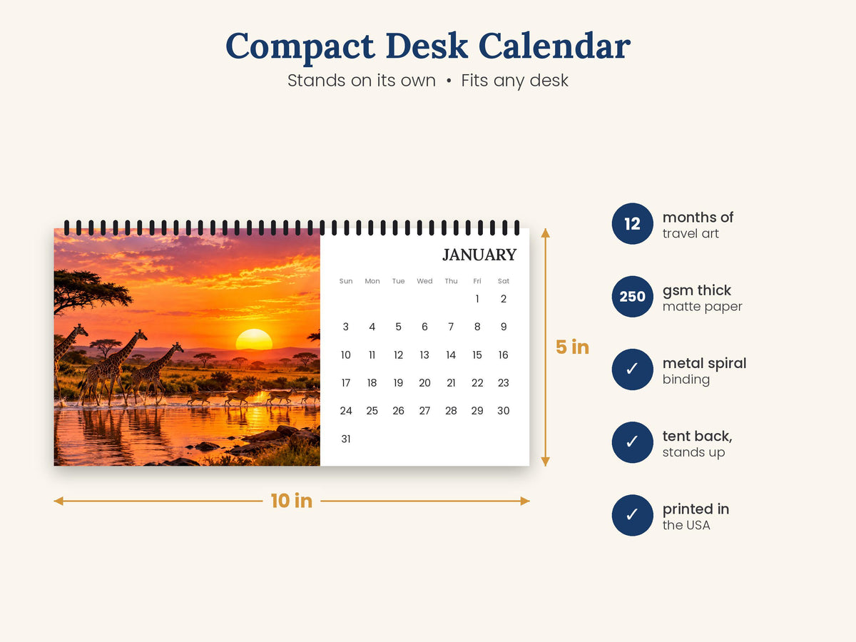 2027 Desk Calendar, Scenic Travel Photo Calendar, Small Office Calendar, Monthly Planner Gift for Coworker